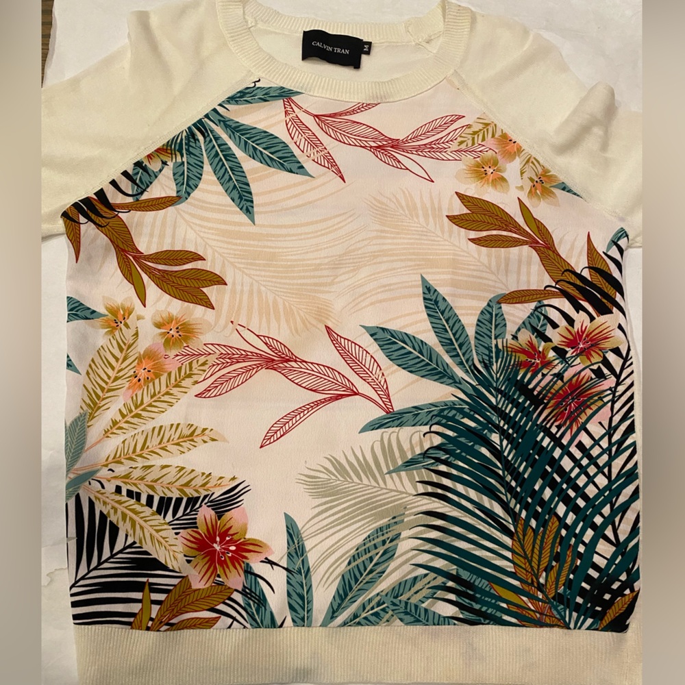 Calvin Tran Long Sleeve knit tropical print Sweater Ivory Medium